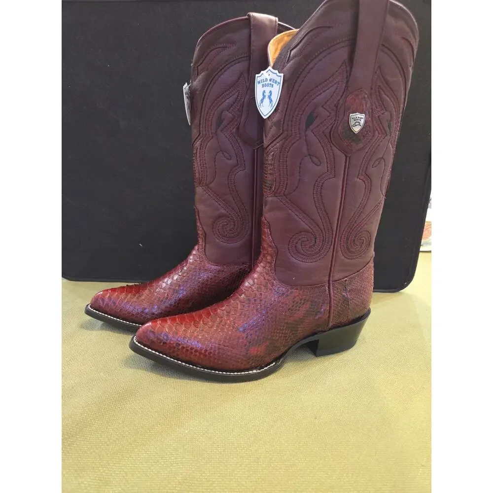 Wild West Burgundy Snake J Toe Cowboy Boot Handmade 299N5707 - Picture 2 of 11